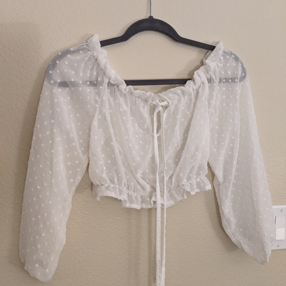 White Poka Dot Embroidered Crop Top